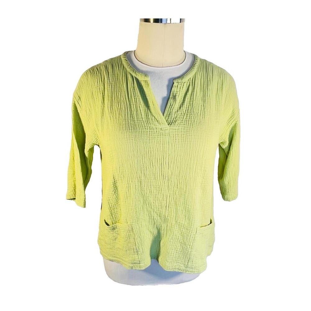Soft Surroundings Womens Size XL Tunic Top LagenlookV-Neck 3/4 Sleeve 2 Pockets